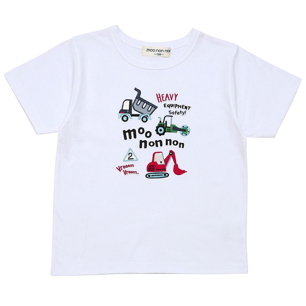 ベビー服 男の子 綿100％ はたらく車 ワッペン ロゴ 刺繍 Tシャツ オフホワイト(11) 正面