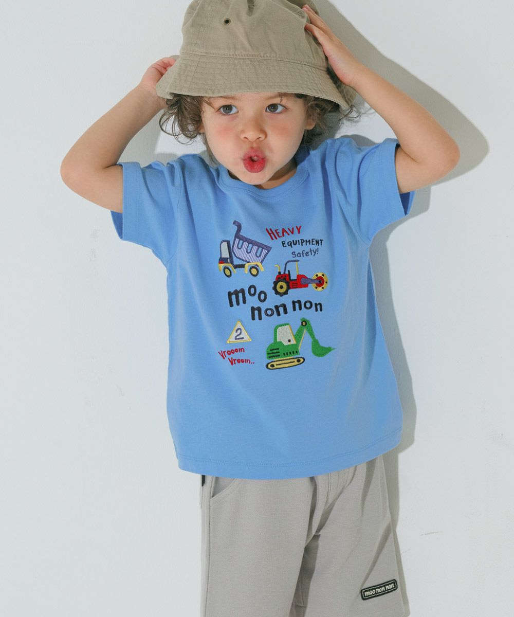 ベビー服 男の子 綿100％ はたらく車 ワッペン ロゴ 刺繍 Tシャツ ブルー(61) モデル画像2