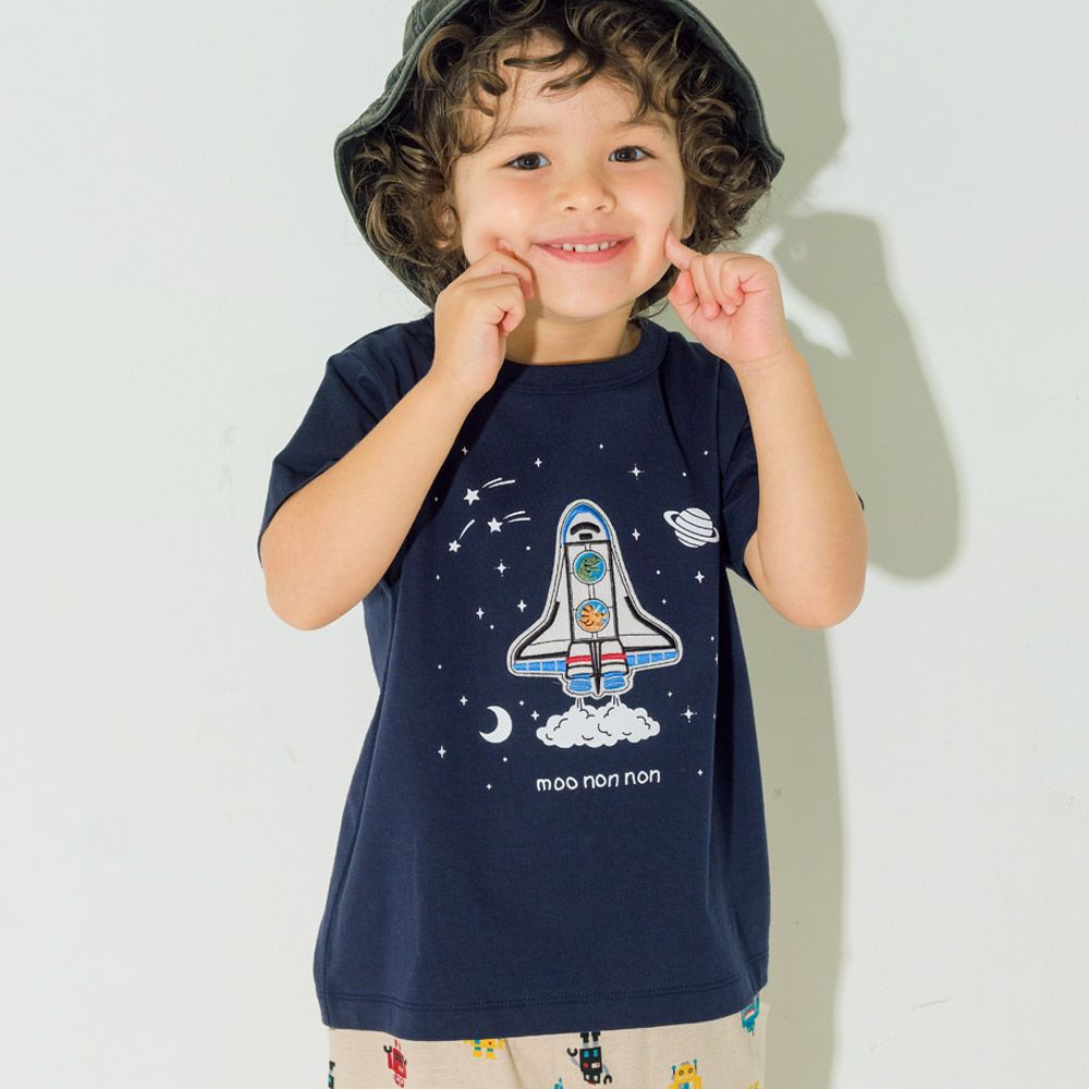 ベビー服 男の子 100％ スペースシャトル ワッペン 恐竜刺繍 Tシャツ