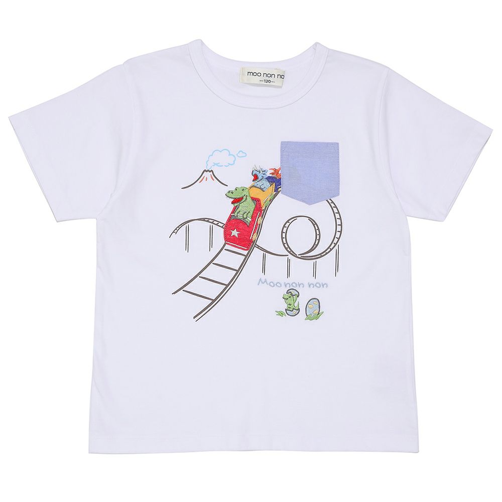 ベビー服 男の子 綿100％ 遊園地 恐竜刺繍 Tシャツ オフホワイト(11) 正面