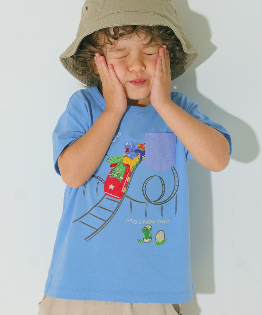 ベビー服 男の子 綿100％ 遊園地 恐竜刺繍 Tシャツ ブルー(61) モデル画像1