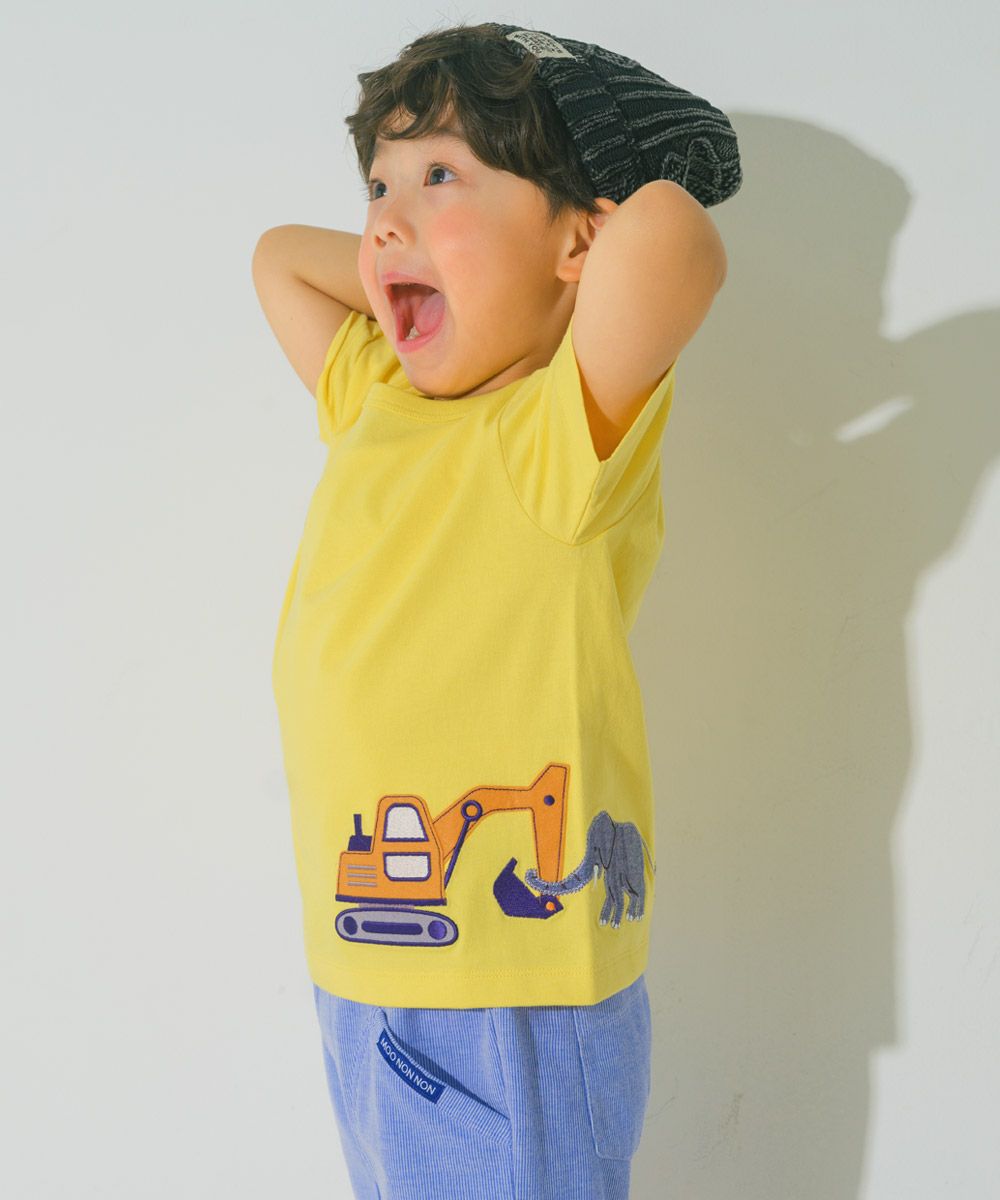 ベビー服 男の子 綿100％ ショベルカー＆動物ワッペン ロゴ刺繍 Tシャツ イエロー(04) モデル画像3