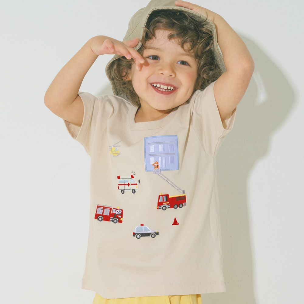 ベビー服 男の子 綿100％ はたらく車  レスキュー隊刺繍Tシャツ