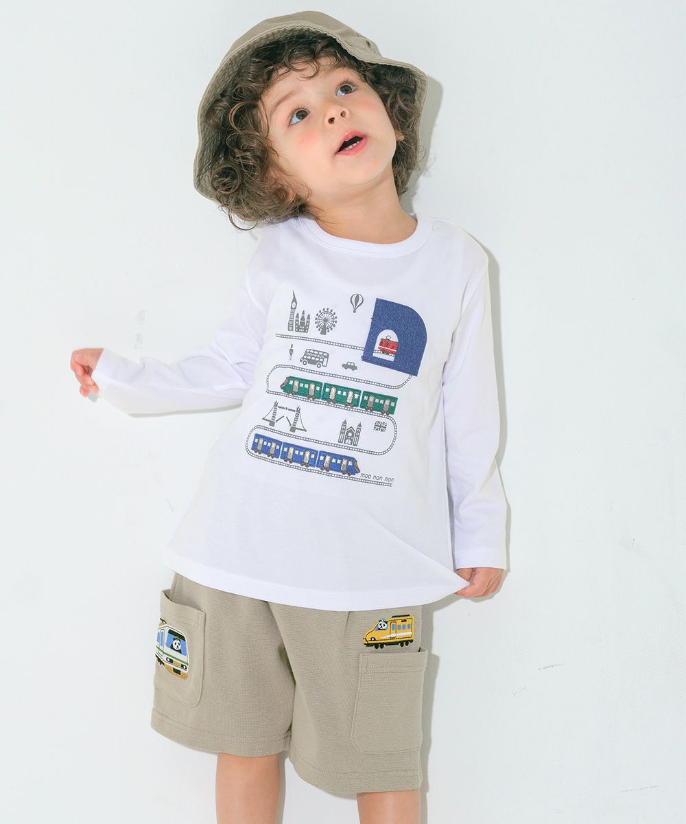 ベビー服 男の子 子ども服 こども キッズ パンダ 電車 乗り物刺? ストレッチ ウエストゴム ポケット グレー(09) モデル画像アップ