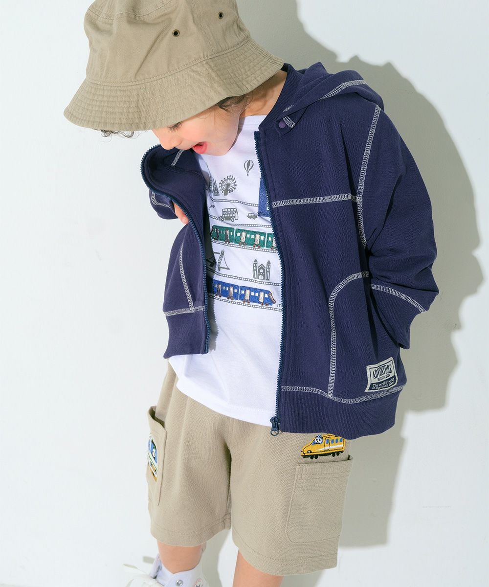 ベビー服 男の子 子ども服 こども キッズ パンダ 電車 乗り物刺? ストレッチ ウエストゴム ポケット グレー(09) モデル画像1