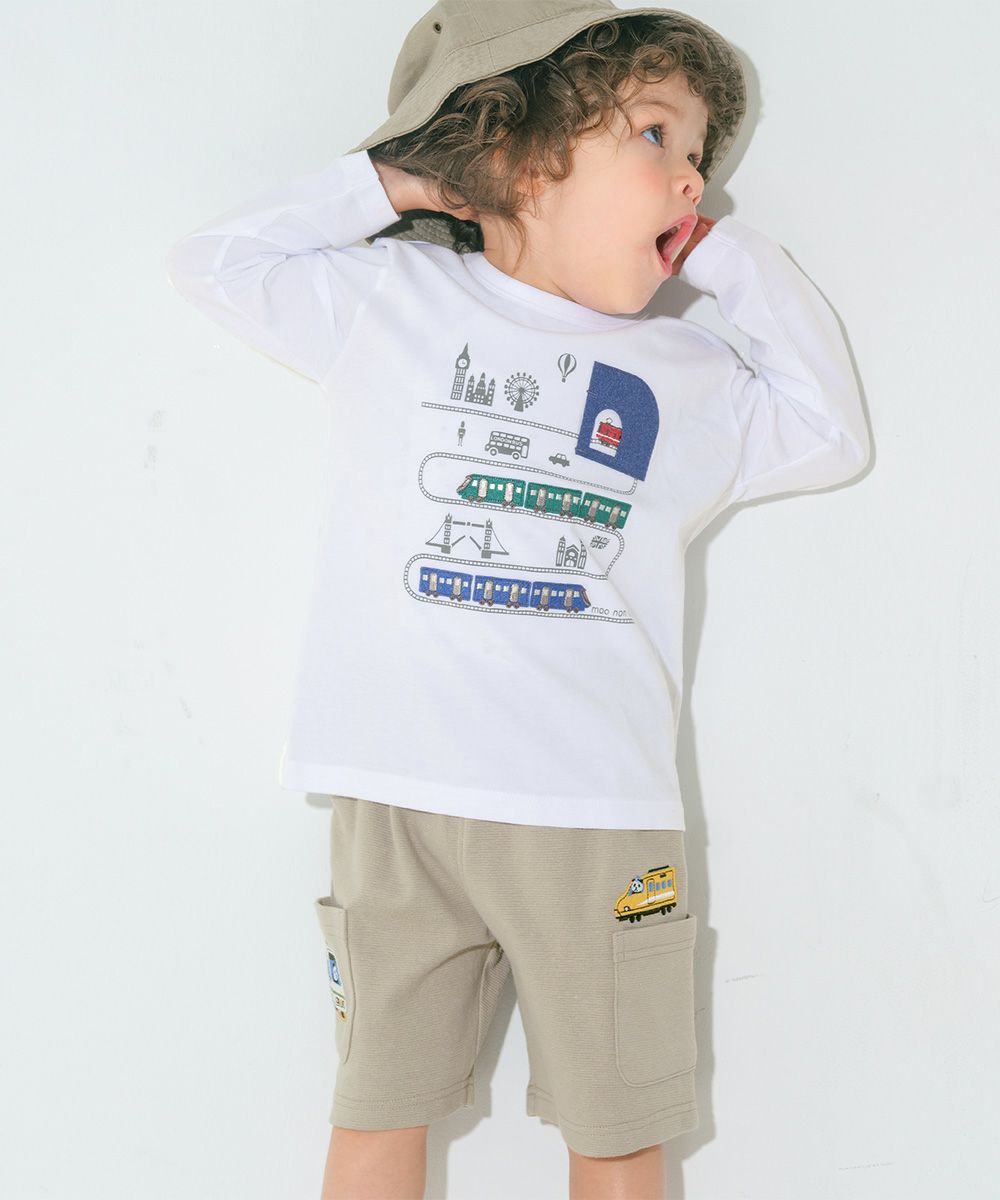 ベビー服 男の子 子ども服 こども キッズ パンダ 電車 乗り物刺? ストレッチ ウエストゴム ポケット グレー(09) モデル画像2
