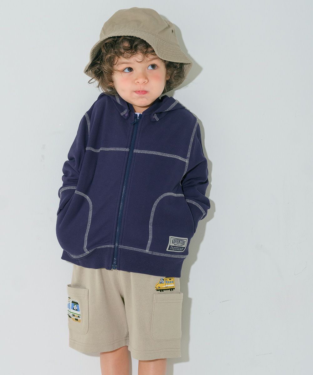 ベビー服 男の子 子ども服 こども キッズ パンダ 電車 乗り物刺? ストレッチ ウエストゴム ポケット グレー(09) モデル画像4