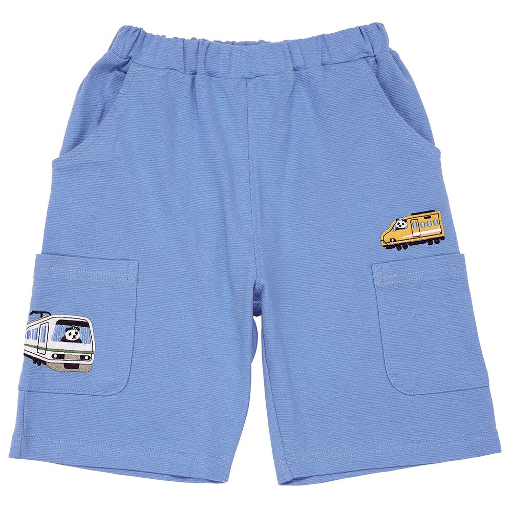 ベビー服 男の子 子ども服 こども キッズ パンダ 電車 乗り物刺? ストレッチ ウエストゴム ポケット ブルー(61) 正面
