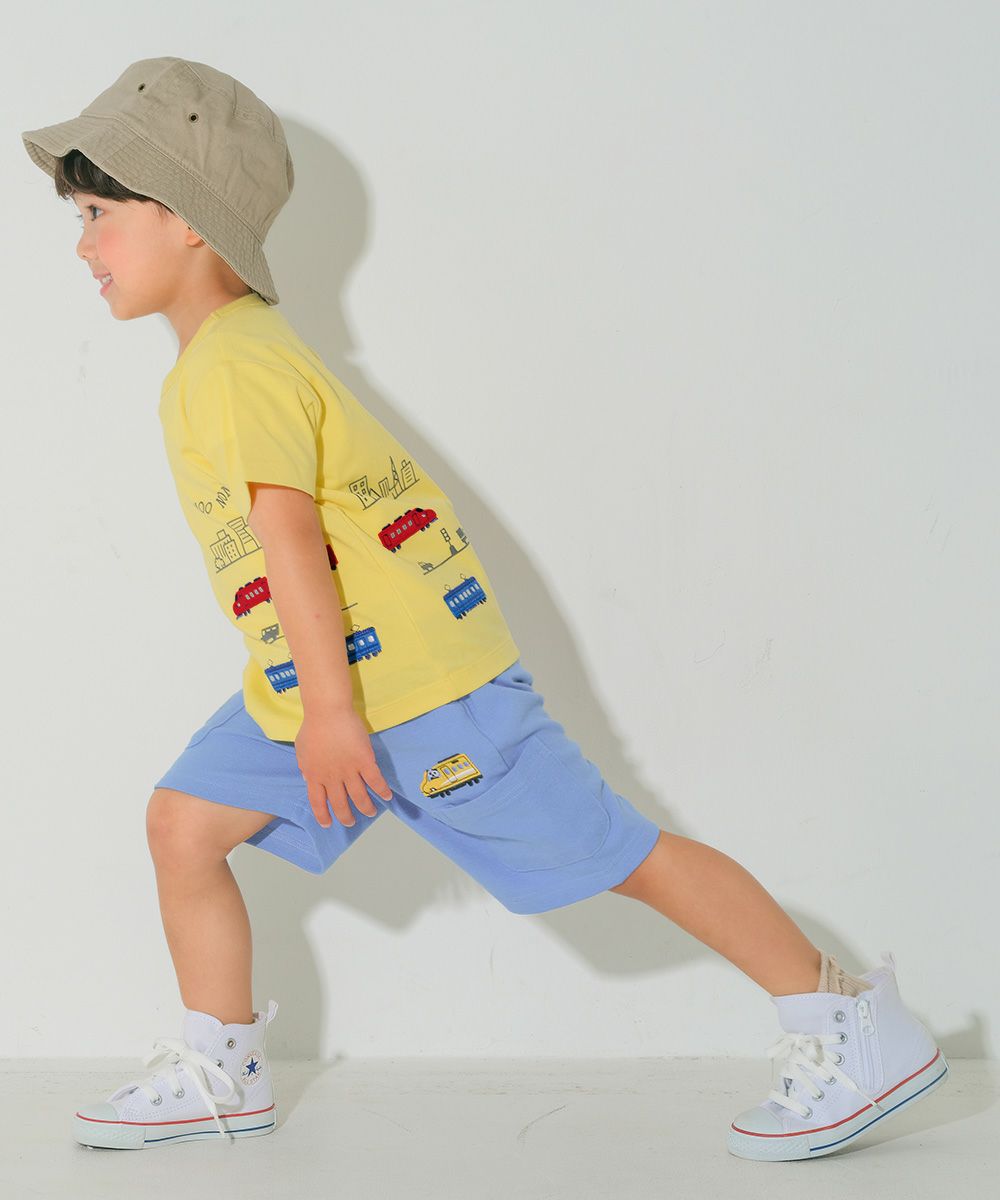 ベビー服 男の子 子ども服 こども キッズ パンダ 電車 乗り物刺? ストレッチ ウエストゴム ポケット ブルー(61) モデル画像全身