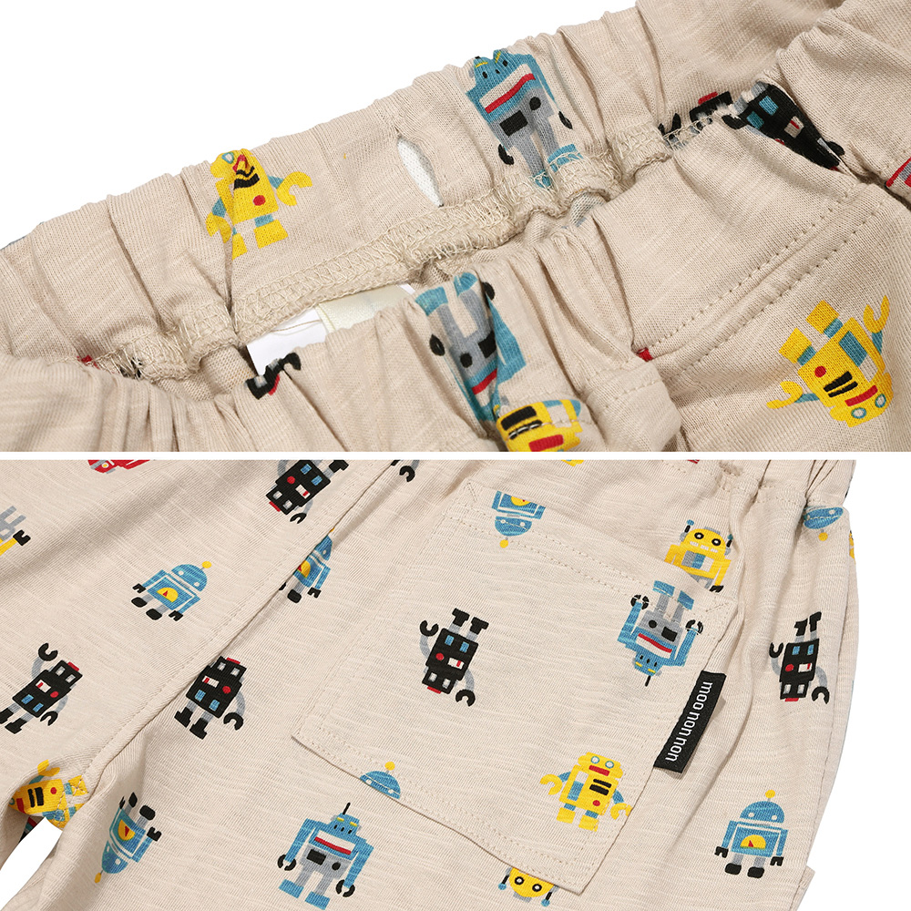 ベビー服 男の子 子ども服 こども キッズ 綿100％ オリジナルロボットプリント ウエストゴム ポケットつき ベージュ(51) デザインポイント2