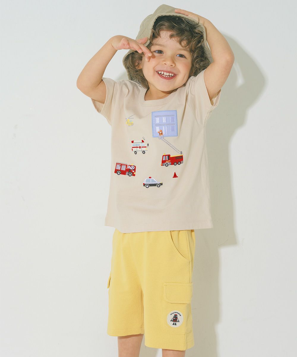 ベビー服 男の子 子ども服 こども キッズ ストレッチ ロボットワッペンつき ウエストゴム ポケット イエロー(04) モデル画像アップ