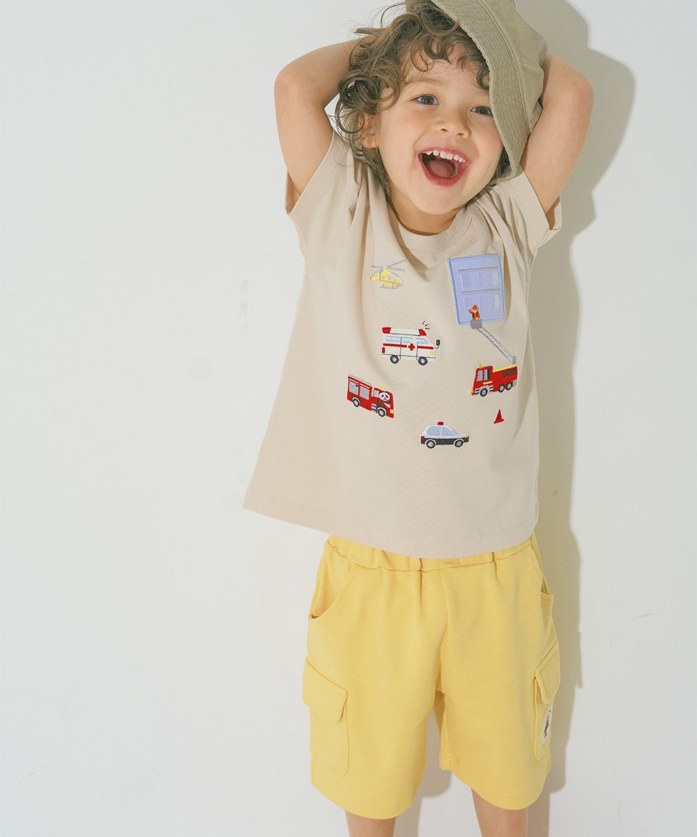 ベビー服 男の子 子ども服 こども キッズ ストレッチ ロボットワッペンつき ウエストゴム ポケット イエロー(04) モデル画像全身