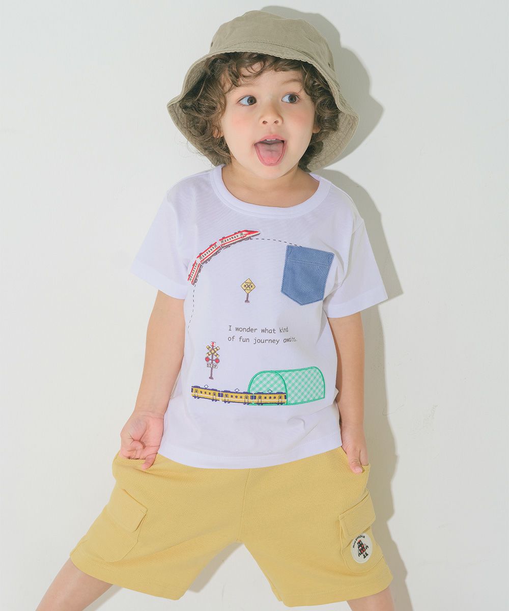 ベビー服 男の子 子ども服 こども キッズ ストレッチ ロボットワッペンつき ウエストゴム ポケット イエロー(04) モデル画像3