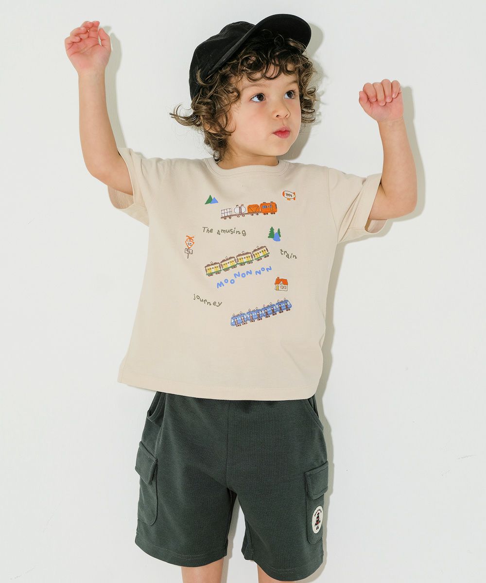ベビー服 男の子 子ども服 こども キッズ ストレッチ ロボットワッペンつき ウエストゴム ポケット グリーン(08) モデル画像1