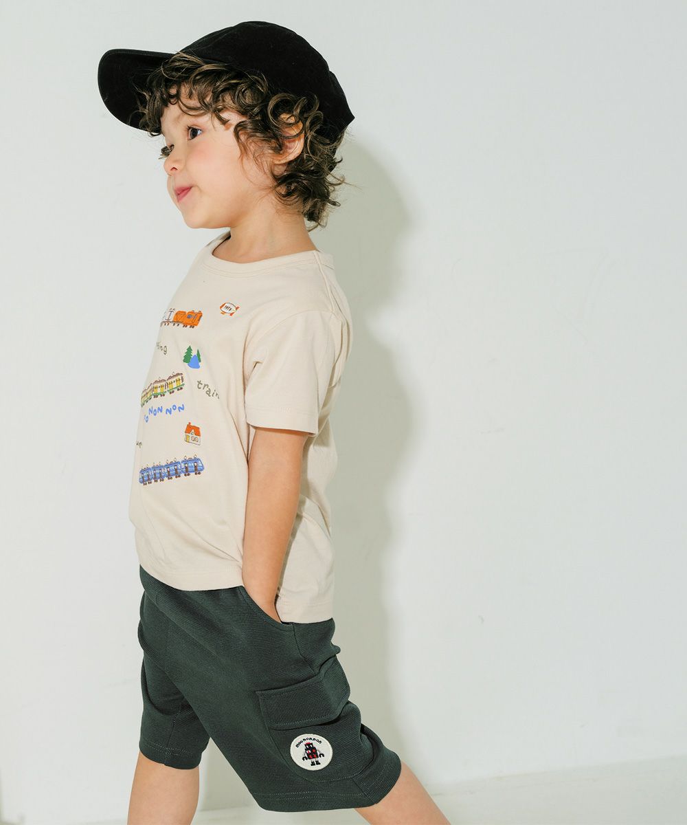 ベビー服 男の子 子ども服 こども キッズ ストレッチ ロボットワッペンつき ウエストゴム ポケット グリーン(08) モデル画像2