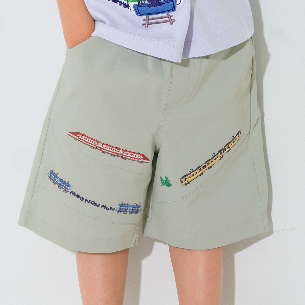 ベビー服 男の子 電車 乗り物刺繍 ストレッチハーフパンツ