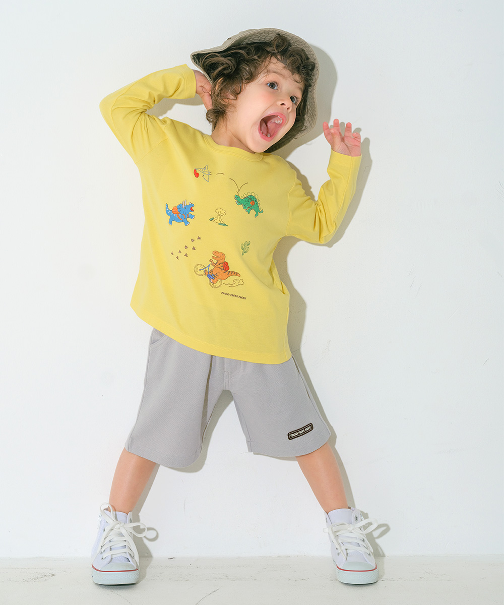 ベビー服 男の子 綿100％ ロゴワッペン 鹿の子ハーフパンツ グレー(09) モデル画像2