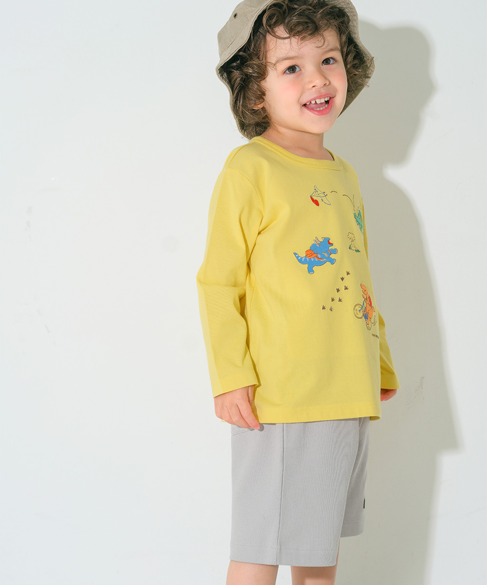 ベビー服 男の子 綿100％ ロゴワッペン 鹿の子ハーフパンツ グレー(09) モデル画像3