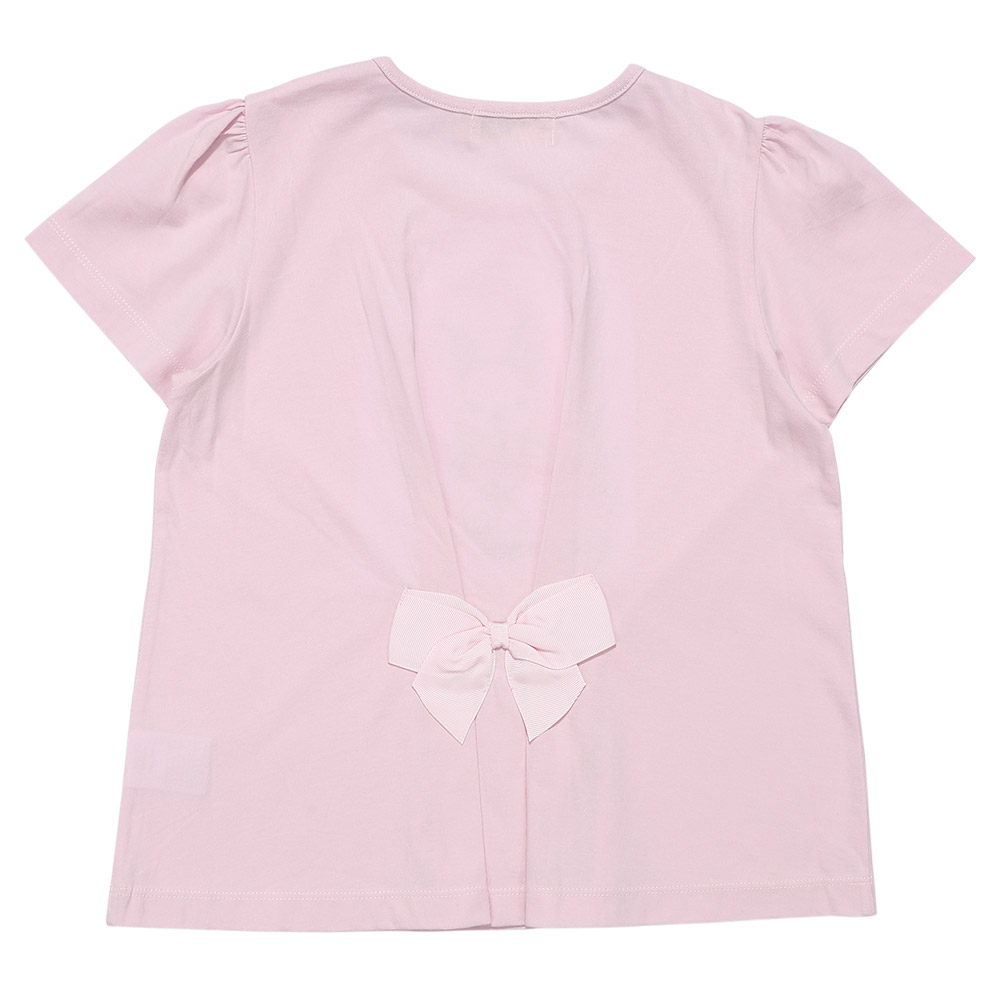 ベビー服 女の子 綿100％ 花柄うさぎアップリケ バックリボンつきTシャツ ピンク(02) 背面