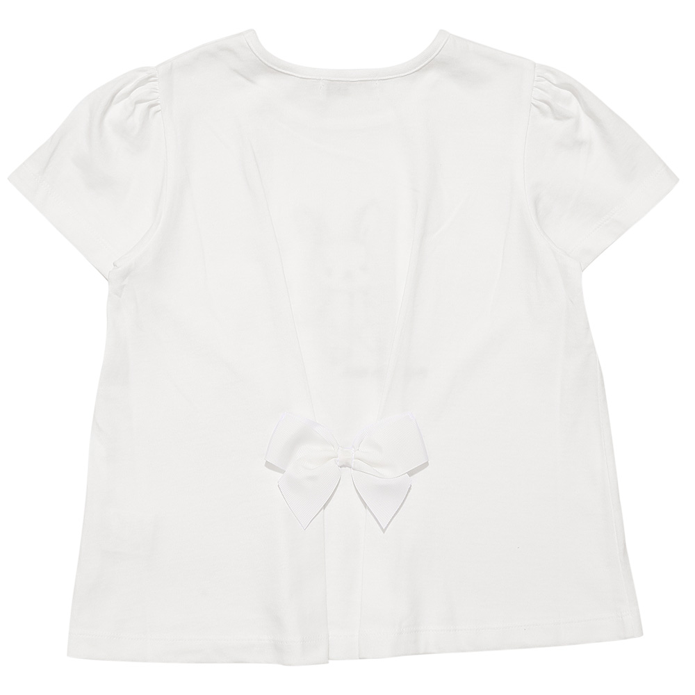 ベビー服 女の子 綿100％ 花柄うさぎアップリケ バックリボンつきTシャツ オフホワイト(11) 背面