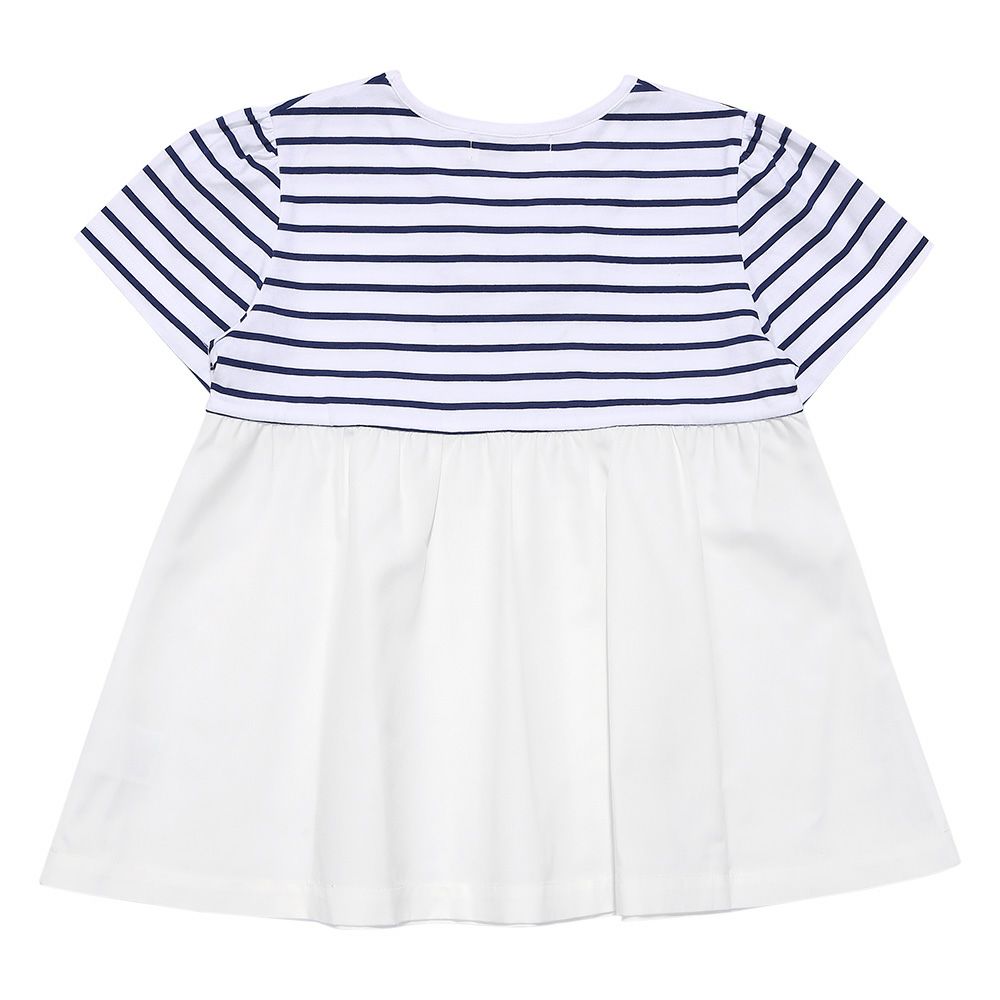 ベビー服 女の子 ボーダー柄リボン付き ギャザー切り替え チュニックTシャツ オフホワイト(11) 背面