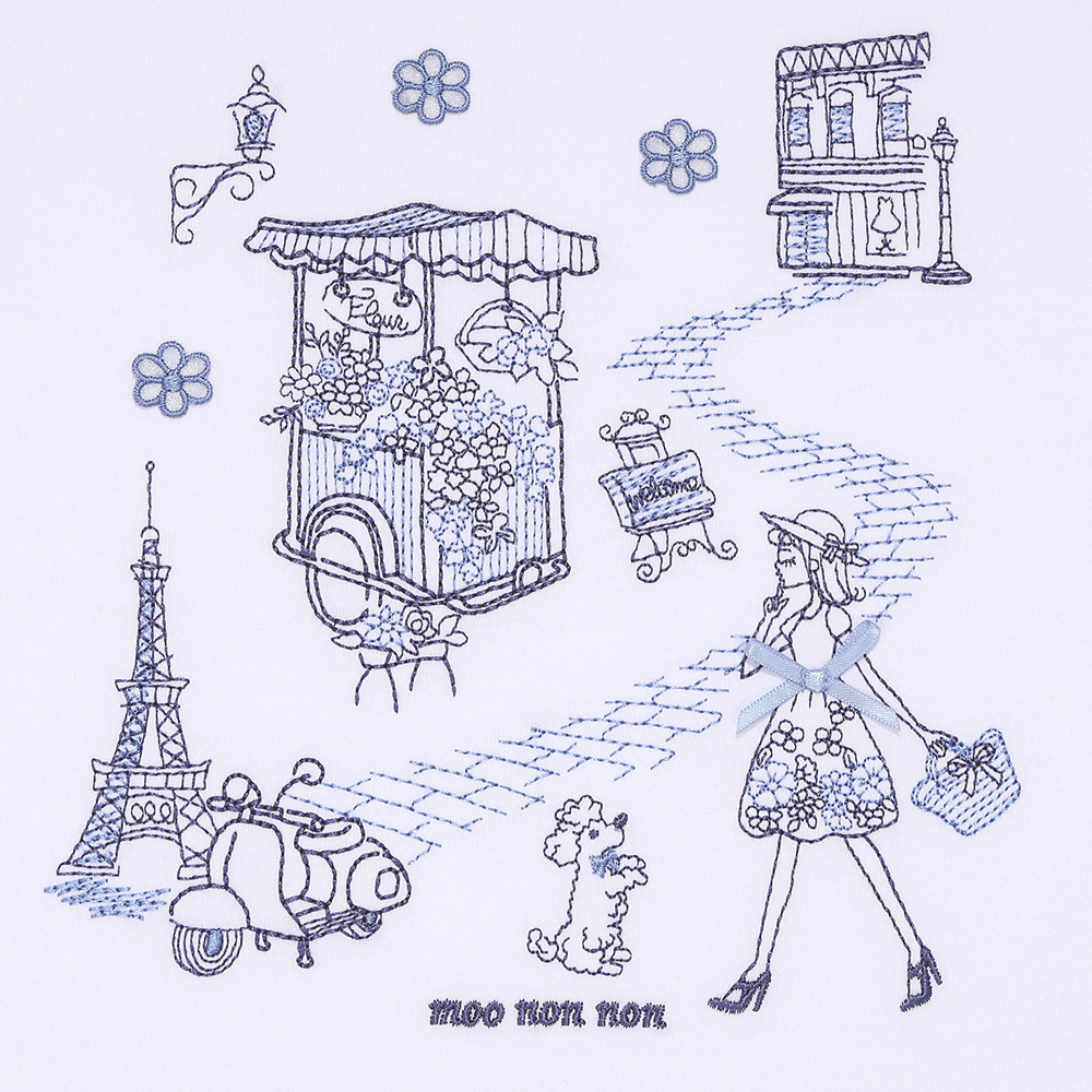 子供服 女の子 綿100％ パリ風景刺繍 お花モチーフ肩あきTシャツ オフホワイト(11) デザインポイント1