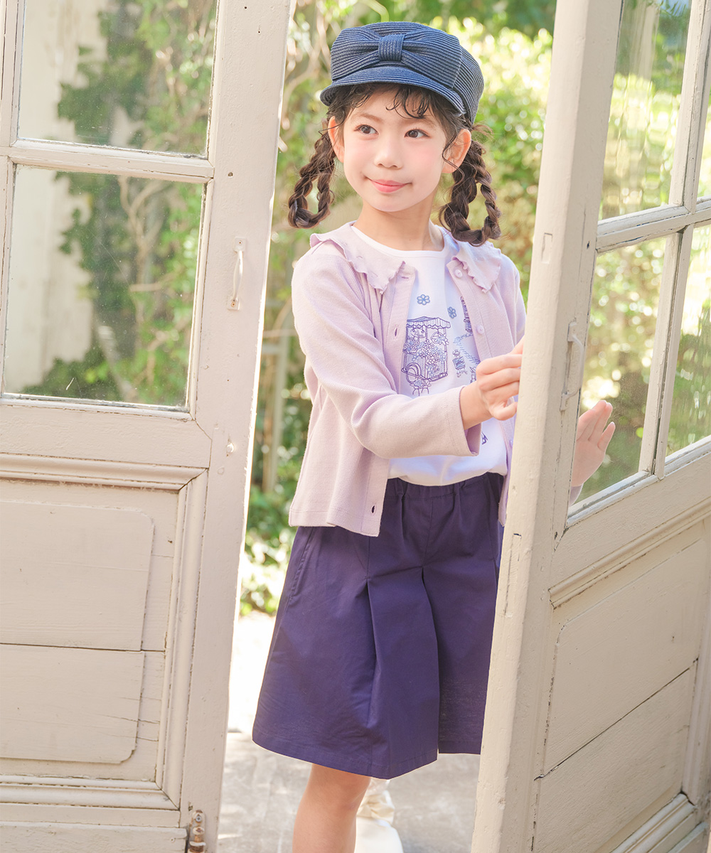 子供服 女の子 綿100％ パリ風景刺繍 お花モチーフ肩あきTシャツ オフホワイト(11) モデル画像2