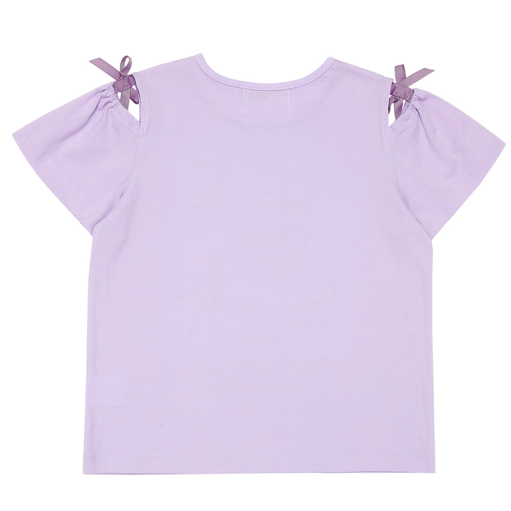 子供服 女の子 綿100％ パリ風景刺繍 お花モチーフ肩あきTシャツ パープル(91) 背面