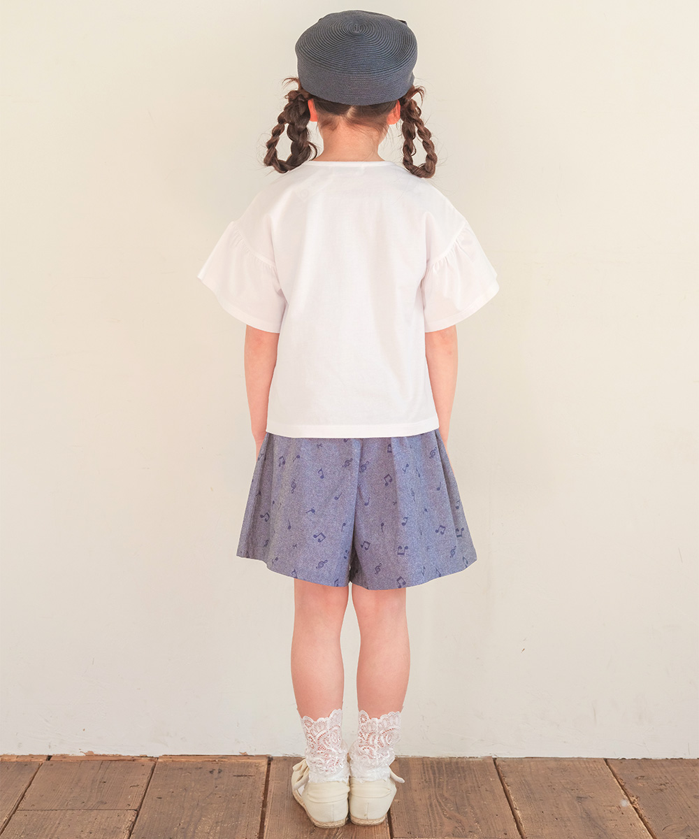 子供服 女の子 綿100％ ロゴハートお花刺繍 リボンTシャツ オフホワイト(11) モデル画像4