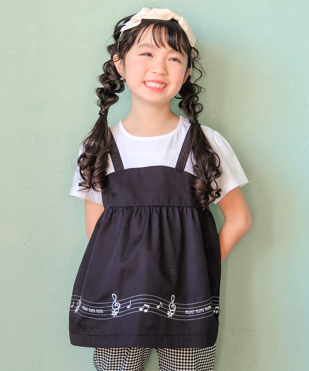ベビー服 女の子 音符＆ブランドロゴ刺繍 重ね着風Tシャツ ブラック(00) モデル画像3
