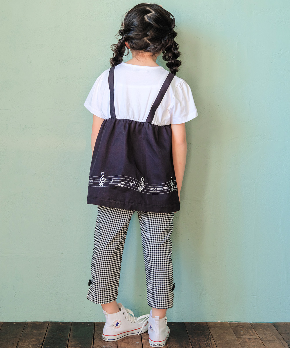 ベビー服 女の子 音符＆ブランドロゴ刺繍 重ね着風Tシャツ ブラック(00) モデル画像4