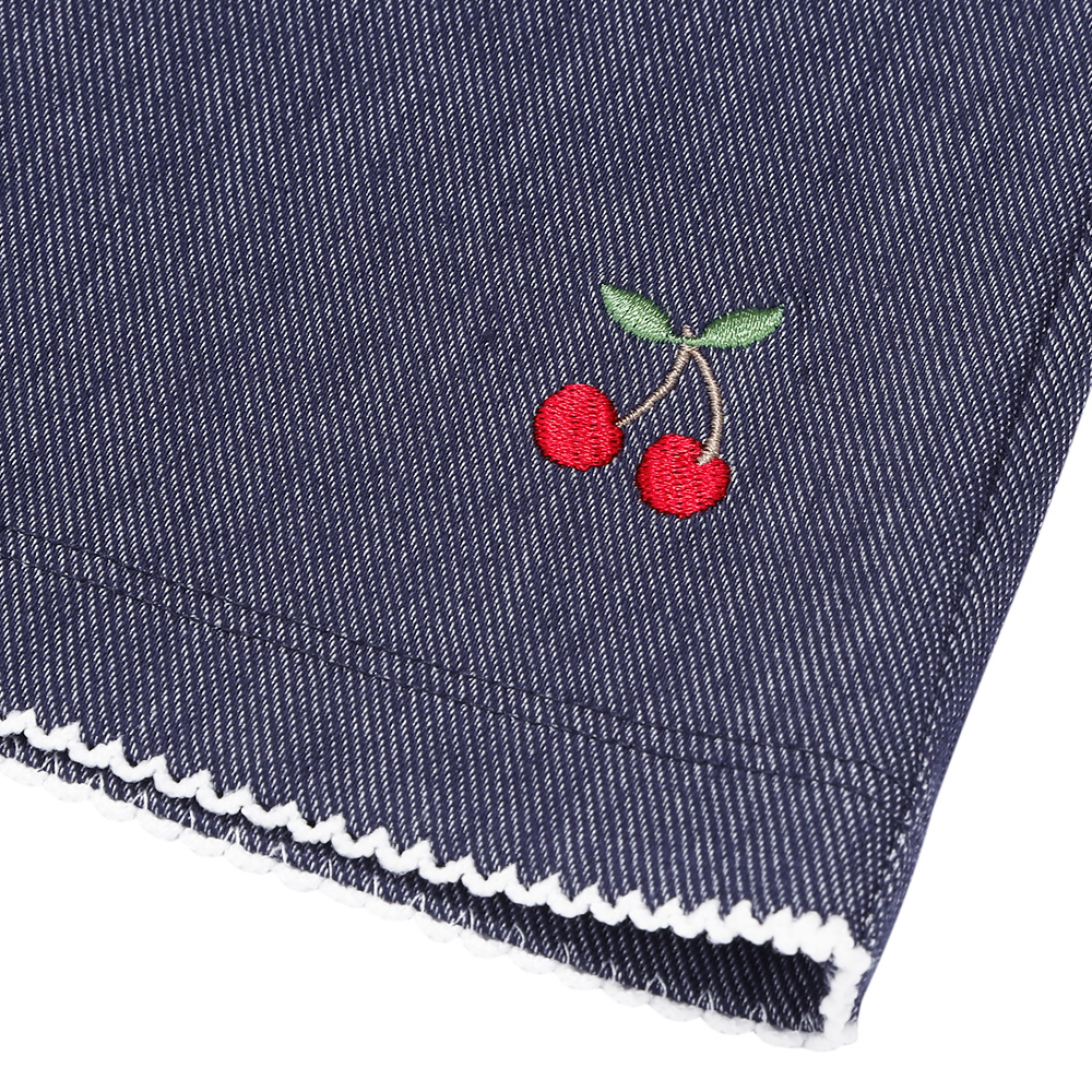 ベビー服 女の子 デニムツイルニット チェリー刺繍 ブーツカットパンツ ネイビー(06) デザインポイント1