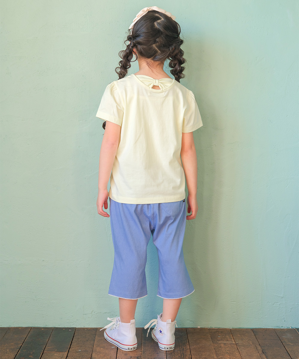 ベビー服 女の子 デニムツイルニット チェリー刺繍 ブーツカットパンツ ブルー(61) モデル画像2