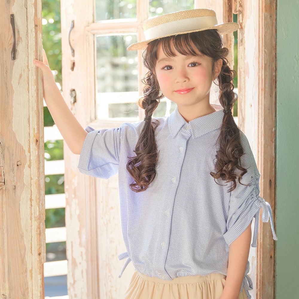 子供服 女の子 チェック柄 2way 襟付き前開きシャツ