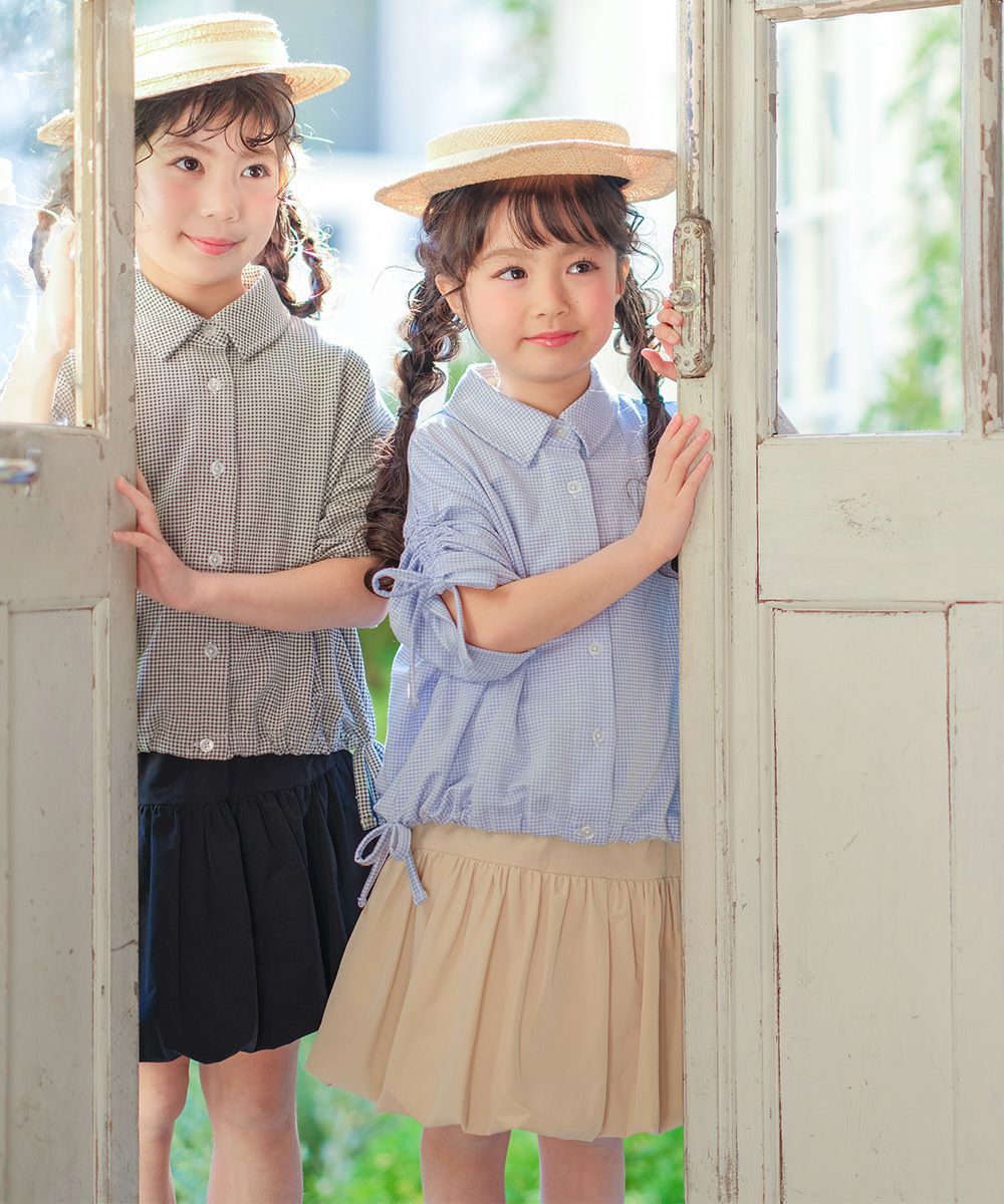 子供服 女の子 チェック柄 2way 襟付き前開きシャツ ブルー(61) モデル画像4