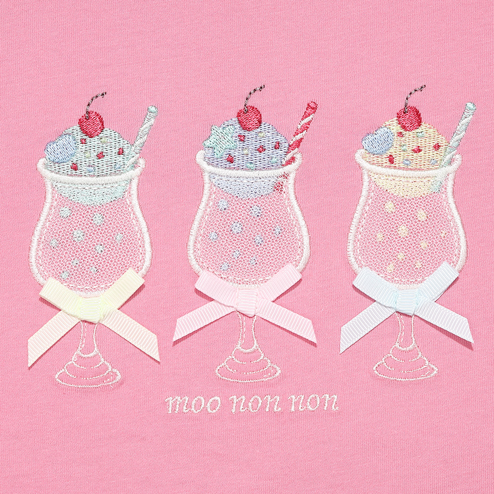 ベビー服 女の子 綿100％ クリームソーダ刺繍Tシャツ ピンク(02) デザインポイント1