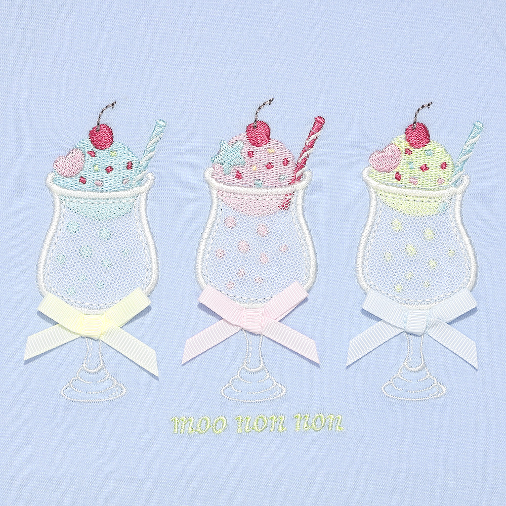 ベビー服 女の子 綿100％ クリームソーダ刺繍Tシャツ ブルー(61) デザインポイント1