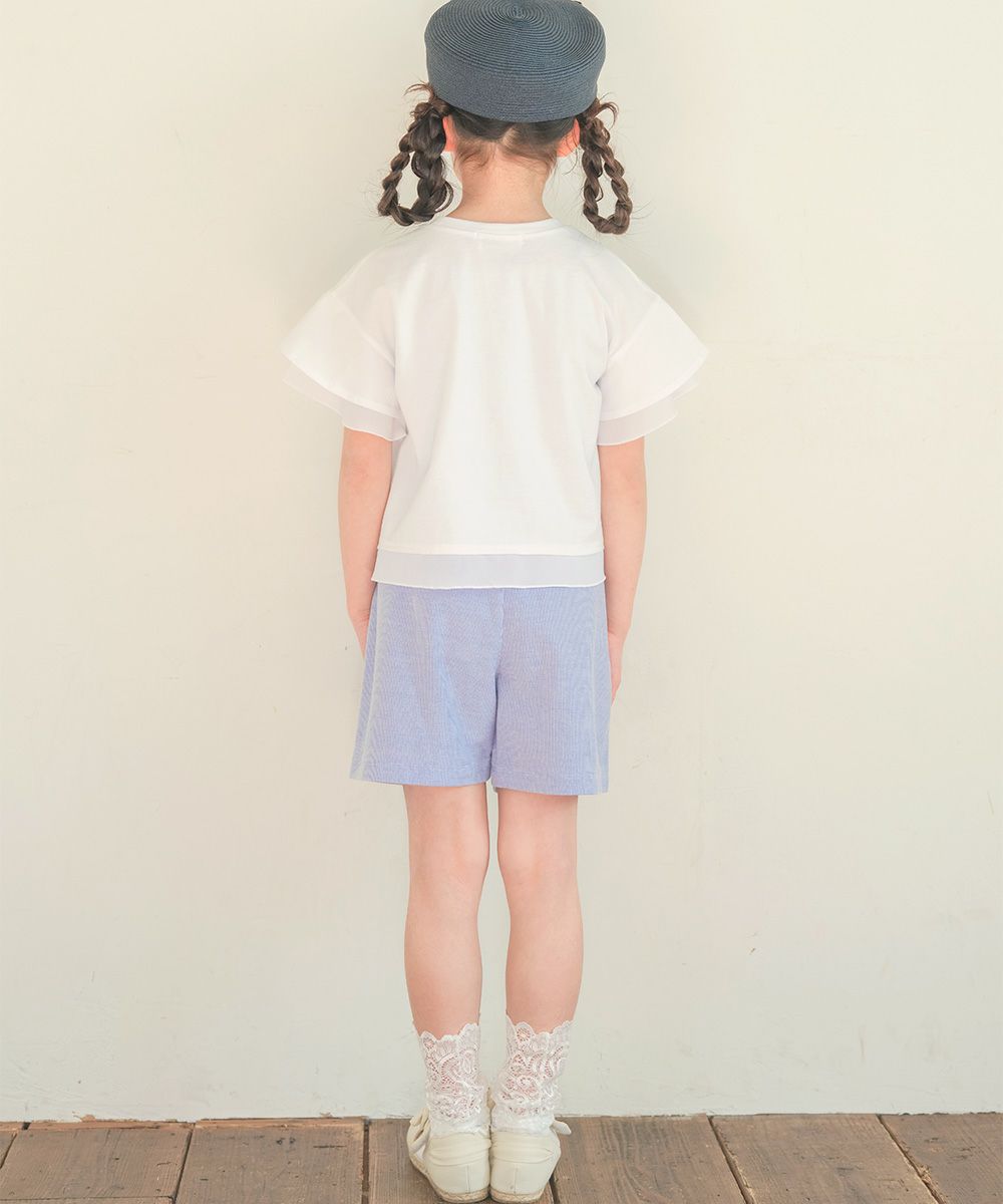 子供服 女の子 貝殻＆マーメイド刺繍 シフォン切り替えショート丈Tシャツ オフホワイト(11) モデル画像4