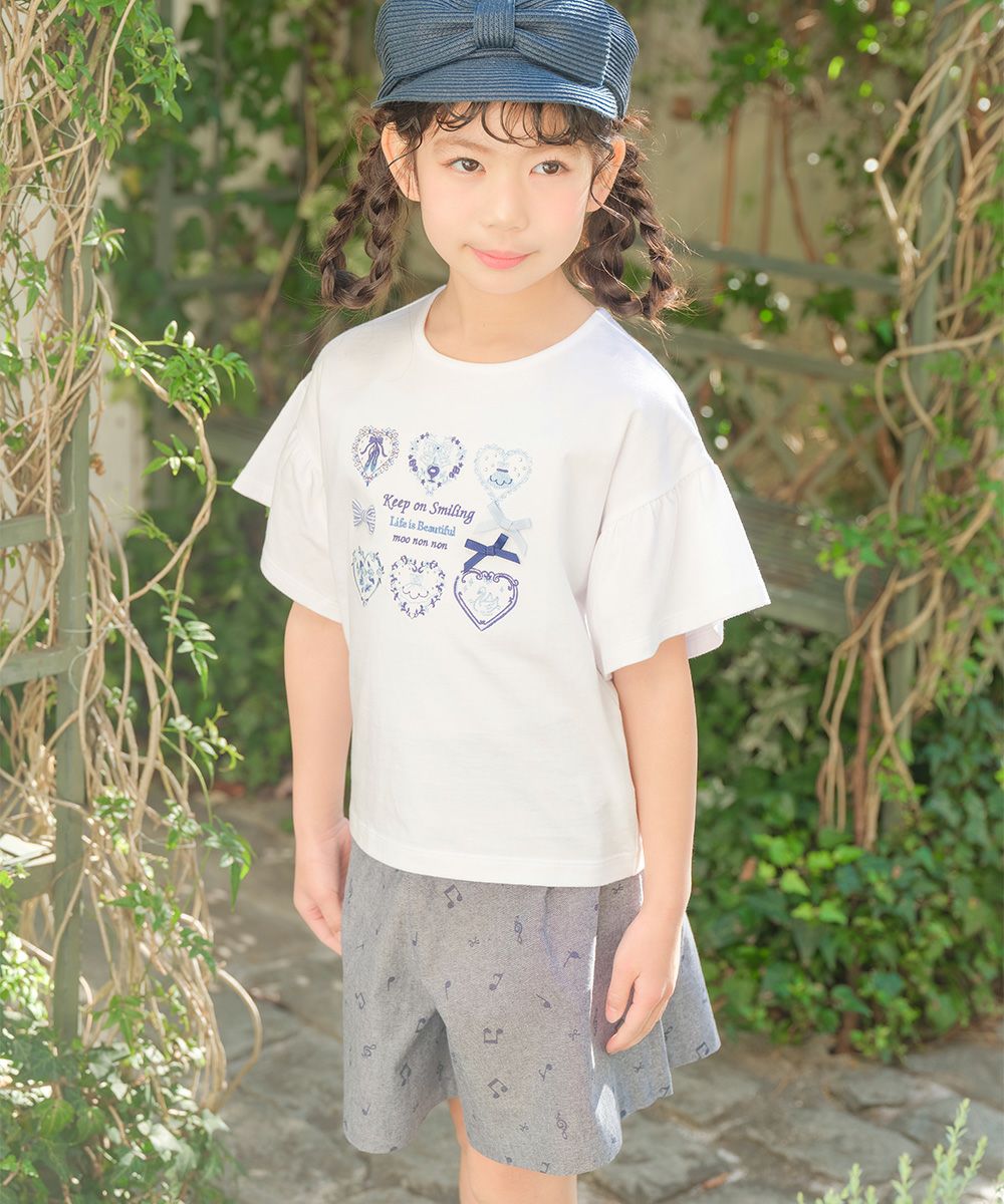 子供服 女の子 オリジナル音符プリント ダンガリーキュロットパンツ ネイビー(06) モデル画像2