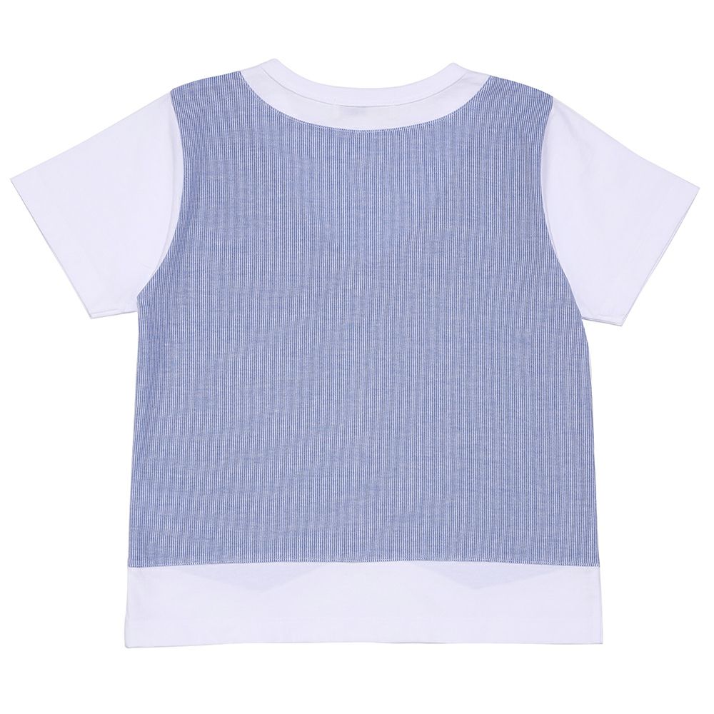 ベビー服 男の子 ストライプ柄ベスト切り替え 重ね着風Tシャツ ブルー(61) 背面