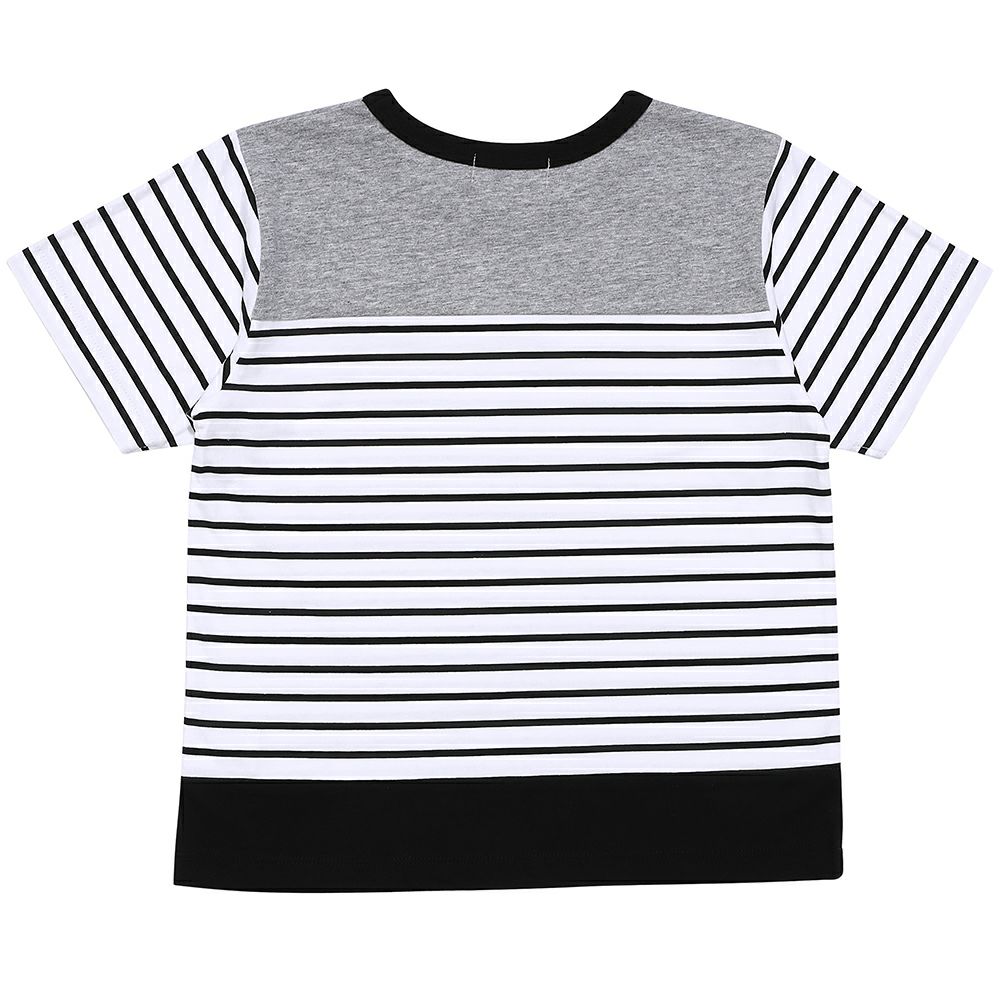 ベビー服 男の子 綿100％ ボーダー柄ロゴワッペンTシャツ ホワイト×ブラック(10) 背面