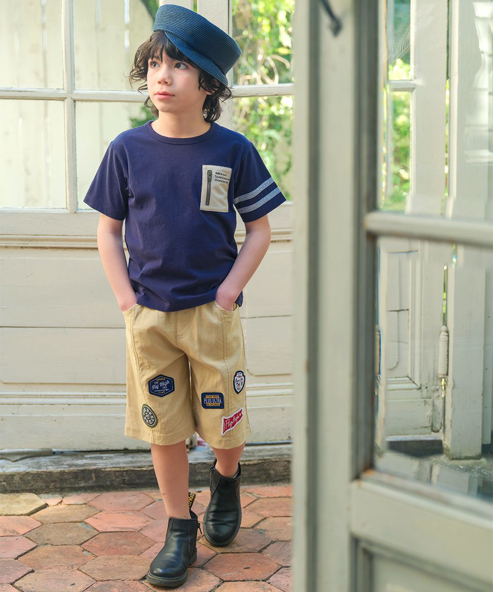 ベビー服 男の子 綿100％ ロゴ刺繍ポケットつきTシャツ ネイビー(06) モデル画像4