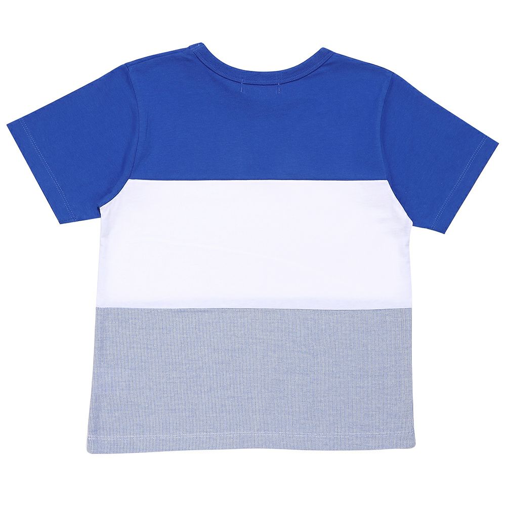 ベビー服 男の子 ロゴ刺繍ワッペンつき 切り替えTシャツ ブルー(61) 背面