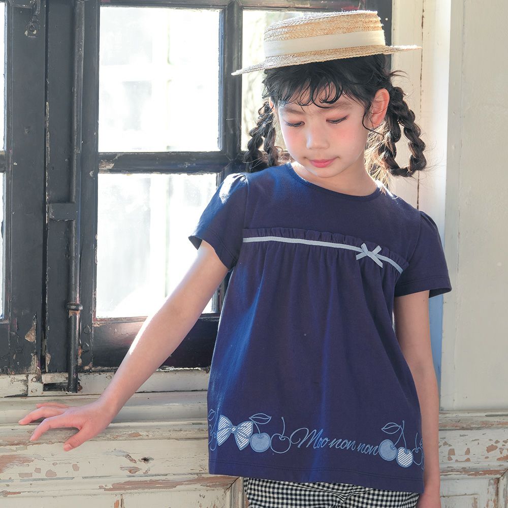 ベビー服 女の子 綿100％ チェリー リボン ロゴ刺繍 チュニックTシャツ
