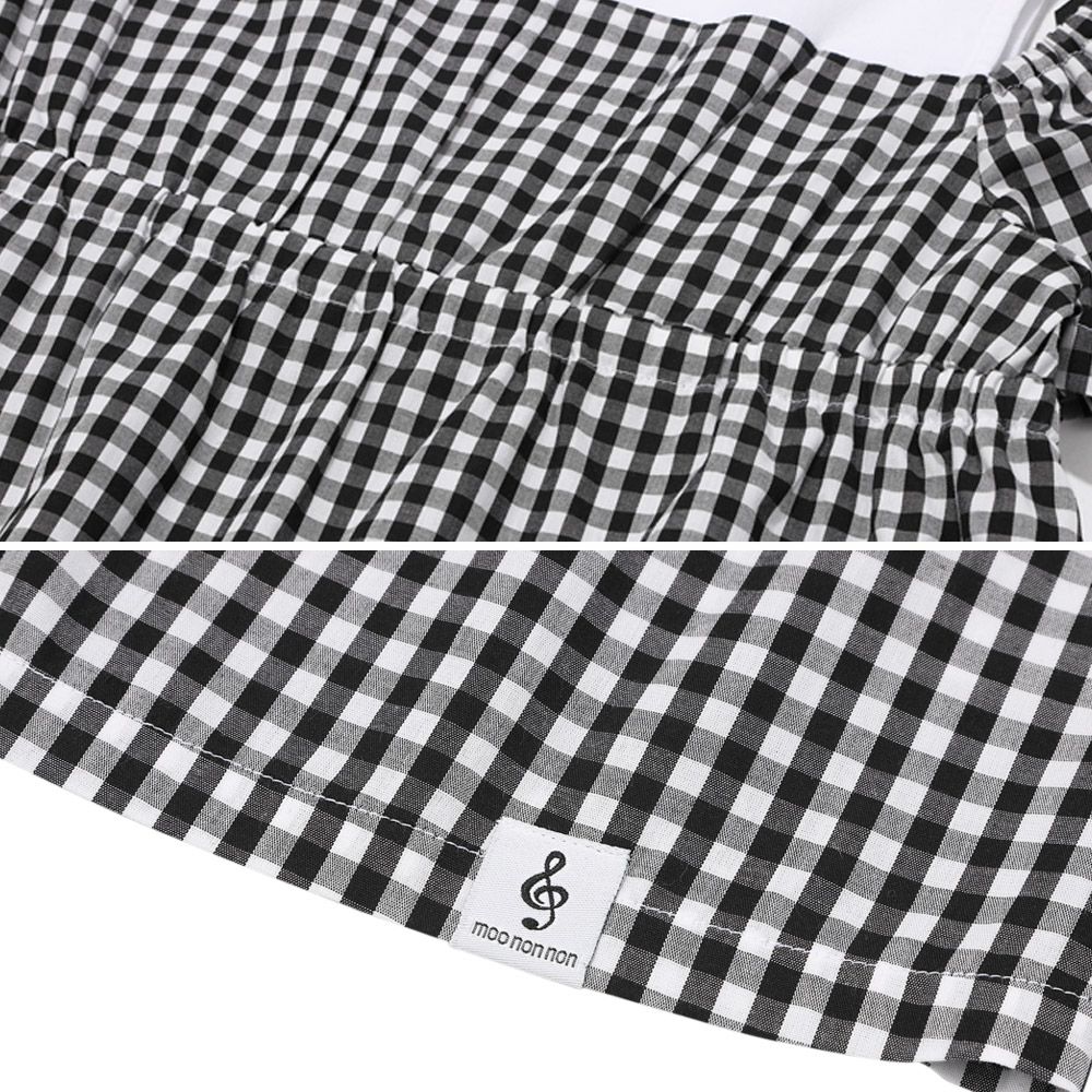 子供服 女の子 ギンガムチェック柄 リボンつき肩あきTシャツ ブラック(00) デザインポイント2