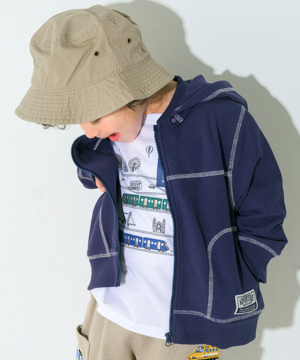 ベビー服 男の子 フード取り外し可能 ジップアップパーカー ネイビー(06) モデル画像アップ