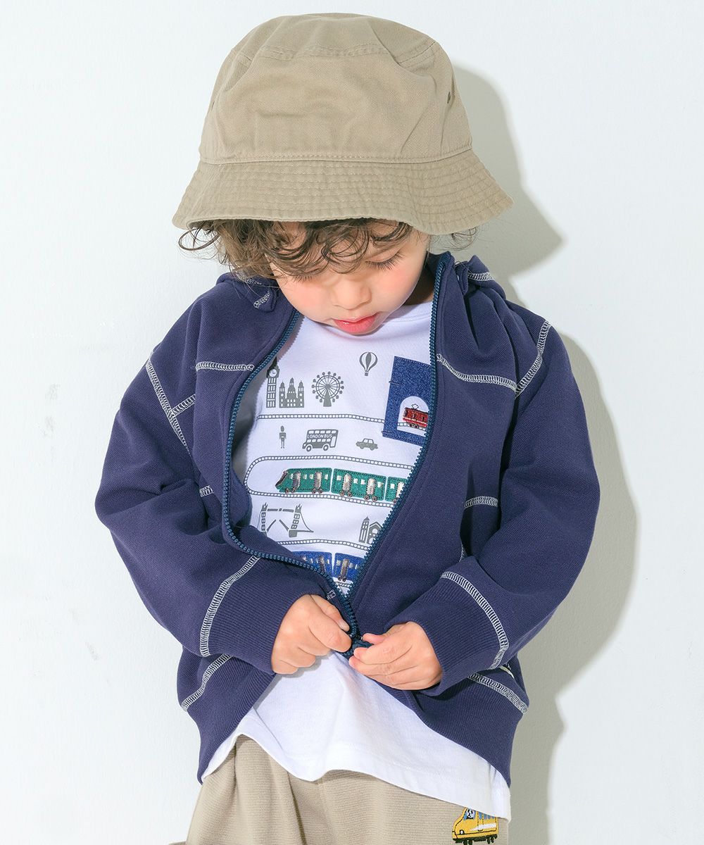 ベビー服 男の子 フード取り外し可能 ジップアップパーカー ネイビー(06) モデル画像1
