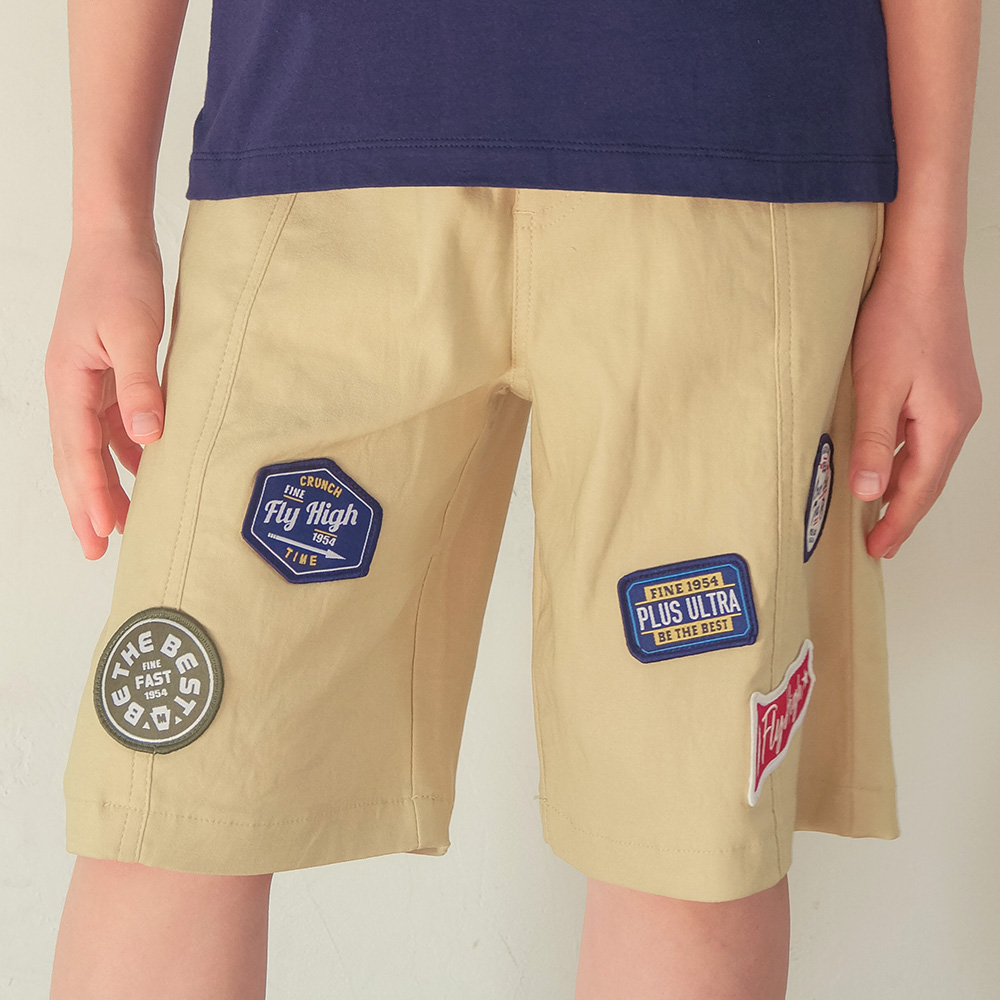 子供服 男の子 ストレッチツイル ロゴワッペン ハーフパンツ
